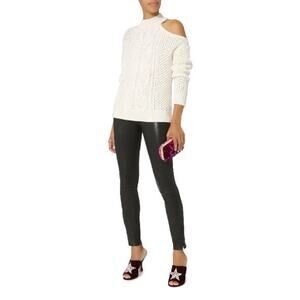 INTERMIX Britta Ivory Cold Shoulder Cableknit Wool Sweater Size Petite